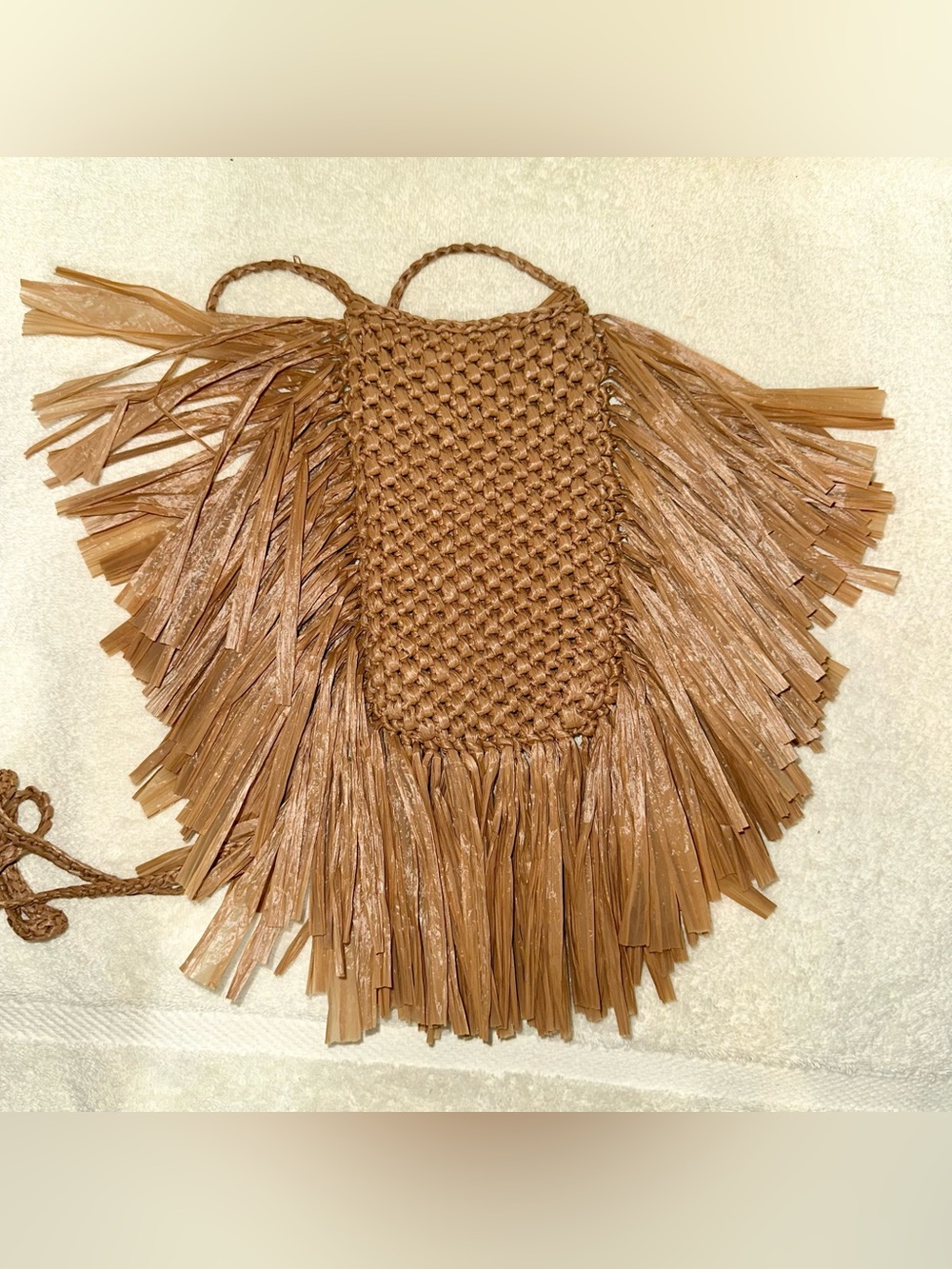Handmade Raffia Fringe Crossbody Bag Natural Boho Japan Aesthetic Straw Purse
